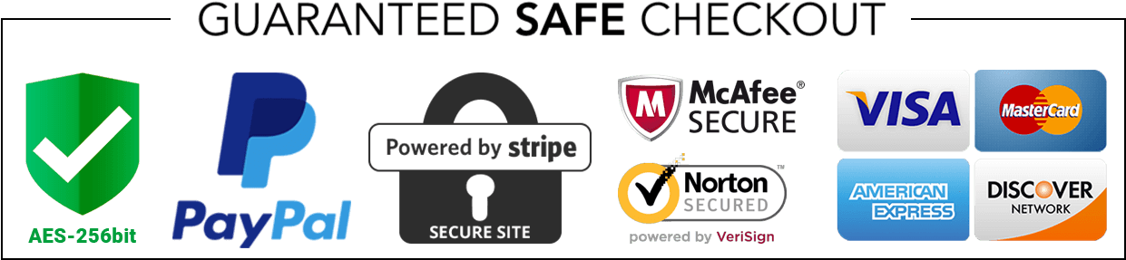 Guaranteed safe checkout with major payment methods